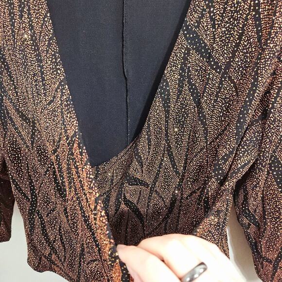 Helene Blake Sparkly Brown Crossover V-Neck Blouse Size 1x 3/4 Sleeve - Picture 5 of 8